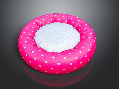 Round Pink Pet Bed With White Polka Dots And Soft Comfortable Center 3d model