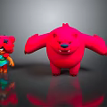 Red Stylized Cartoon Bear Characters Large And Small With Open Arms Design 3d model