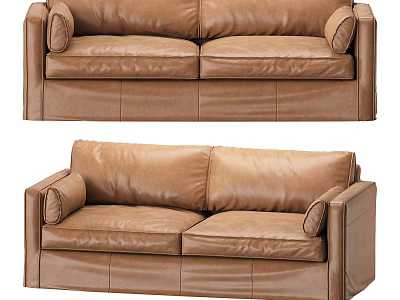 Elegant Modern Brown Leather Two Seater Sofa With Soft Armrests And Cushions 3d model