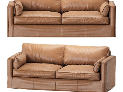 Nordic Simple Brown Leather Double Sofa Brown Sofa Living Room Brown Double Sofa Pillow Cushion Sofa 3d model