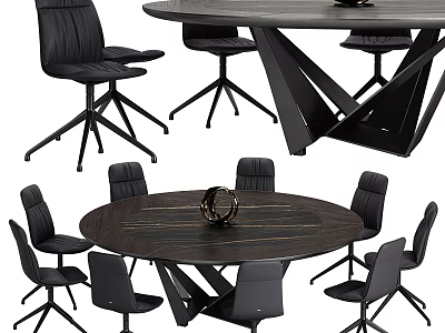 Modern Dining Table and Chair Set with Wooden Top and Black Seats for Home Interior 3d model