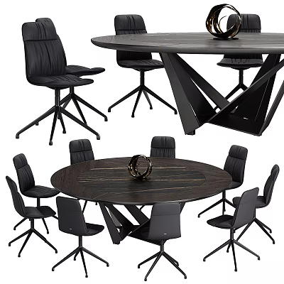 Modern Dining Table and Chair Set with Wooden Top and Black Seats for Home Interior 3d model