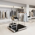 Modern Clothing Store Interior With Hanging Clothes Racks Display Stand And Potted Plants