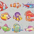 Colorful Cartoon Fish Silhouette with Vibrant Bubbles and Playful Design