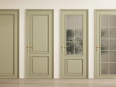 Light Green Hinged Doors With Glass Panels Various Designs And Golden Handles 3d model