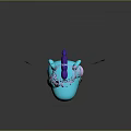 Cute Fantasy Creature With Blue Head Purple Horn Pink Heart Nose Crossed Hands Golden Stars