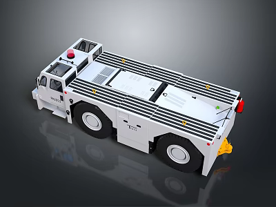 Airplane Ground Support Tractor With White Body Red Warning Lights And Yellow Hook 3d model