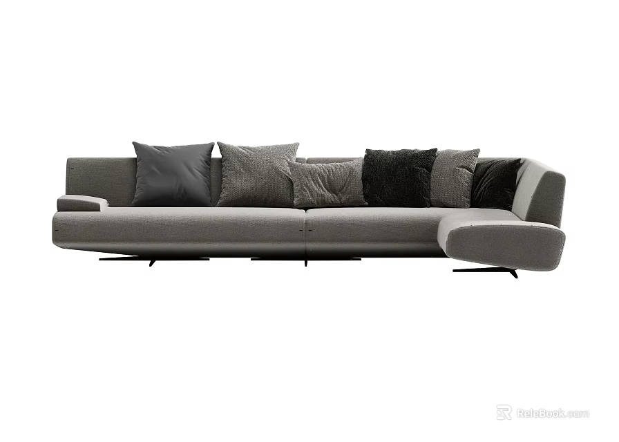 Modern Gray Sectional Sofa With Multiple Decorative Pillows And Sleek Design 3d model