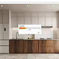 Modern Kitchen Interior With White Refrigerator Wooden And White Cabinets Sink Range Hood And Cooktop