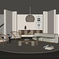 Modern Living Room Interior With Cream Sofa Wicker Chairs Coffee Table And Pendant Light