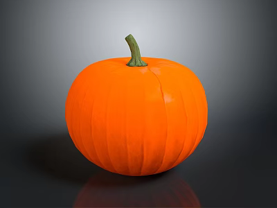 Fresh Orange Round Smooth Pumpkin with Green Stem on Gray Background and Reflection 3d model