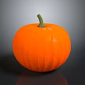 Fresh Orange Round Smooth Pumpkin with Green Stem on Gray Background and Reflection