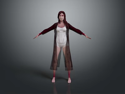 Female 3D Game Movie Character With Reddish Brown Hair White Bodysuit And Long Coat 3d model