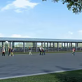 Public Facility With Covered Waiting Area Transparent Roof And People Walking Around Outdoor