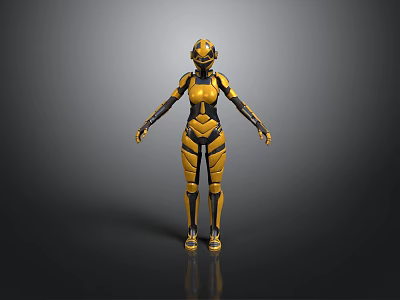 Game Movie Character Yellow Black Mech Robot With Full Body Armor Helmet And Standing Pose 3d model