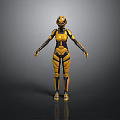 Game Movie Character Yellow Black Mech Robot With Full Body Armor Helmet And Standing Pose