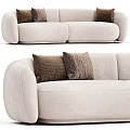 Light Beige Two Seater Sofa With Brown Textured Pillows And Herringbone Patterns 3d model