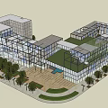 Modern Commercial Complex With Glass Curtain Walls And Landscaped Outdoor Spaces