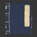 Stylish Blue Furniture Storage Box With White Label On Black Smooth Surface Design
