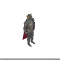 Medieval Armor With Golden Decorations Crown Helmet Red Cape And Metallic Shine