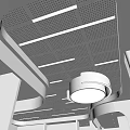 Modern Perforated Ceiling Design With Linear Lights And Circular Lamp