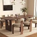 Walnut Solid Wood Dining Table Set With Soft Upholstered Chairs For Cozy Home Dining Room