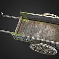 Vintage Wooden Cart With Mossy Surface And Large Spoked Wheel Design