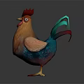 Colorful Cartoon Style Rooster With Red Comb Orange Body And Blue Green Vibrant Tail Feathers