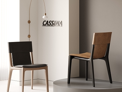 CASSINA Dining Chair Combination Dining Chair Single Chair Solid Wood Leather Chair 3d model