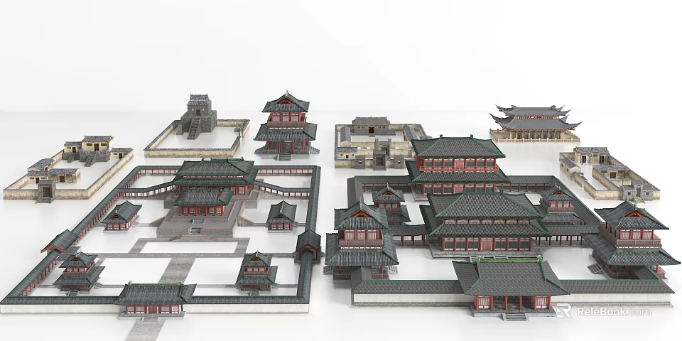 Traditional Chinese Ancient Architecture With Courtyard Layout And Classic Roof Design 3d model 