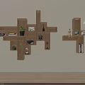 Modern Wall Mounted Wooden Shelving Unit With Decorative Storage Books And Potted Plants