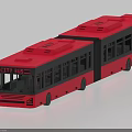 Red Articulated City Bus Exterior With Double Sections And Clear Windows Design