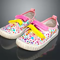 Kids Casual Canvas Shoes With Pink Upper Yellow Straps And Colorful Polka Dots