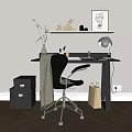 Modern Home Office Desk With Black Chair Desk Lamp File Cabinets And Decorations