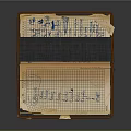 Open Leather Cover Notebook With Handwritten Notes And Sketches On Grid Paper