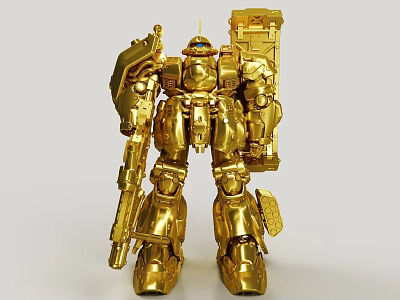 Golden Building Blocks Robot Model with Intricate Armor and Weapon Details 3d model