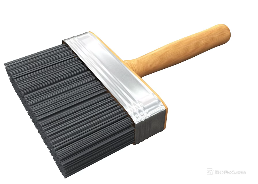Household Cleaning Brush Featuring Black Bristles Wooden Handle And Metal Ferrule 3d model 