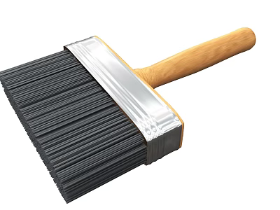 Household Cleaning Brush Featuring Black Bristles Wooden Handle And Metal Ferrule 3d model