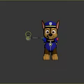 Cartoon Police Dog Character In Blue Uniform With Police Hat And Red Equipment