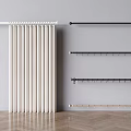 Stylish Modern Curtain With White Black Gold Rods And Hooks For Gray Wall Wooden Floor