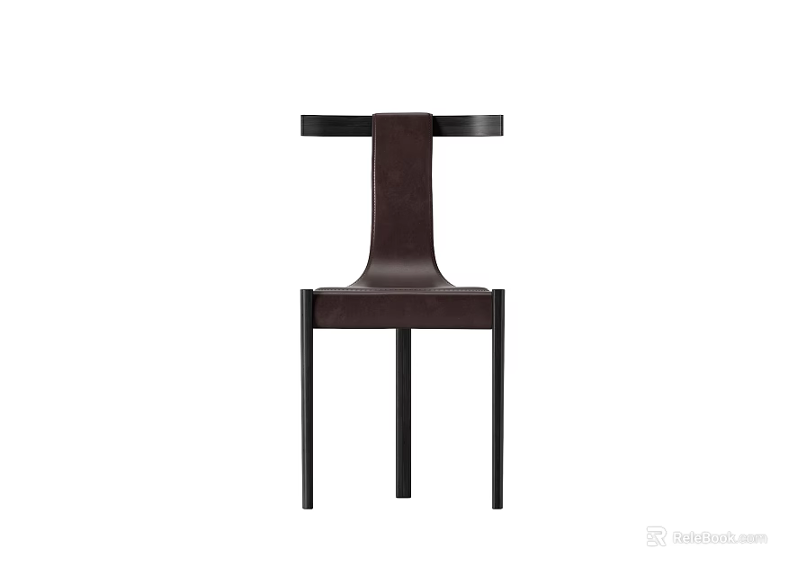 Modern Brown Leather Leisure Chair With High Back Design And Black Slim Legs 3d model 