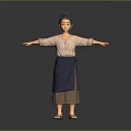 Traditional Female 3D Character Model With Pink Top Blue Apron And Open Arms Pose