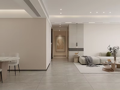 Modern Living And Dining Room Interior Design With Sofa Dining Table And Pendant Lights 3d model