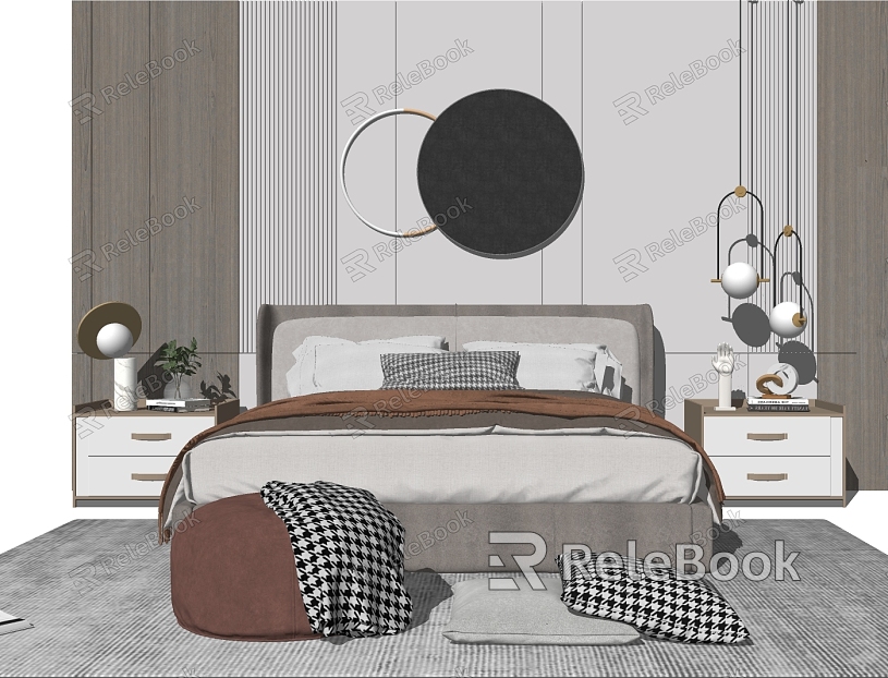 Light Luxury Background Double Bed Simple Double Bed model