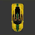 Yellow Sports Car With Green Stripes Brown Seats Rear Wing Open Top