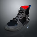 Stylish Black High Top Shoes with Red Lining Gray Sole and Lace Up Design