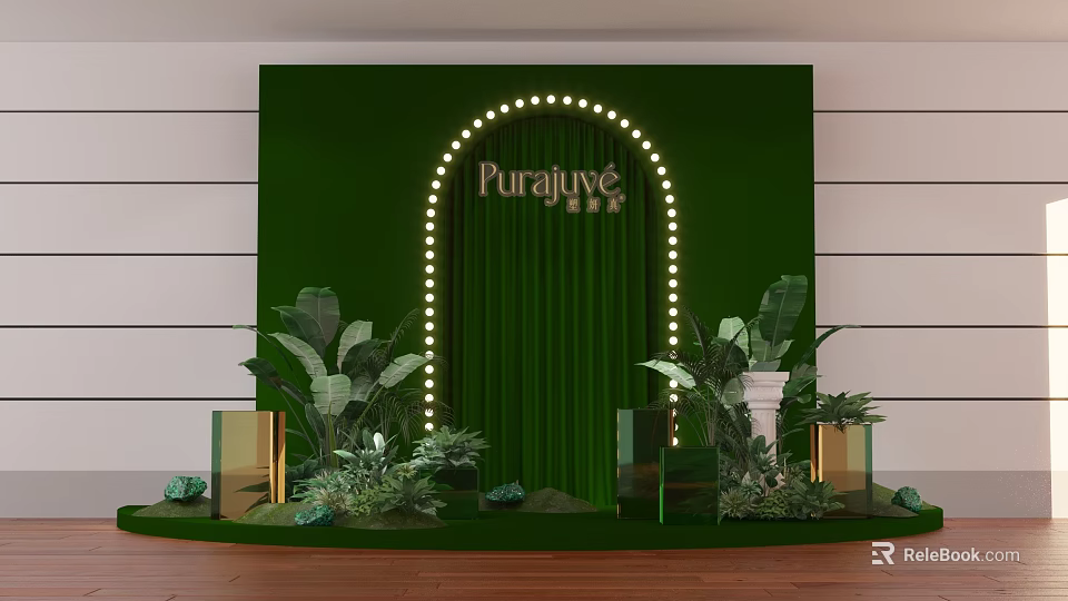 Purajuve Photo Spot With Green Background Arched Door And Lush Plants Decorations 3d model 