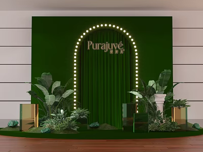 Purajuve Photo Spot With Green Background Arched Door And Lush Plants Decorations 3d model