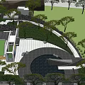 Garden Landscape Design With Circular Plaza Winding Pathways Trees Lawn And Modern Structures