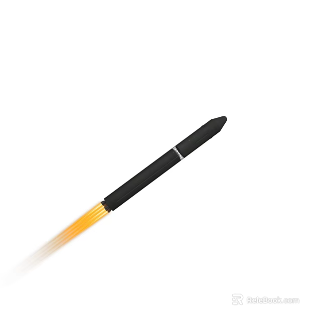 Black Missile Flying With Bright Yellow Flame During Launch Sequence 3d model 